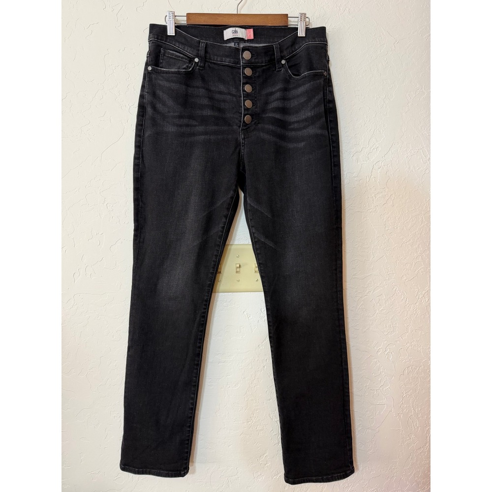 Cabi Button Fly Straight Jeans 4149 Black High Rise Denim Pants Size 12